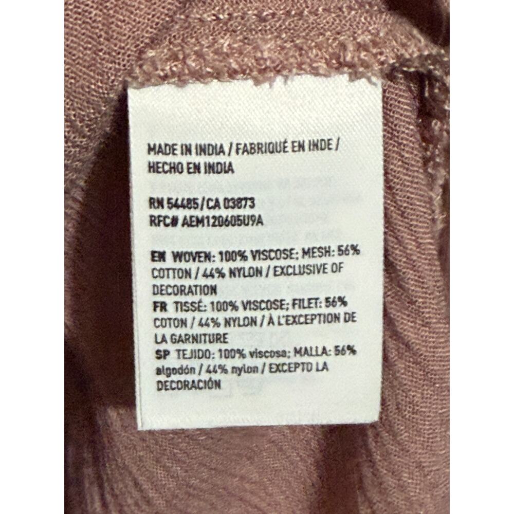 American Eagle XL Dusty Rose Lace Bell Sleeve Blouse Boho Peasant Crochet Top - Picture 10 of 10